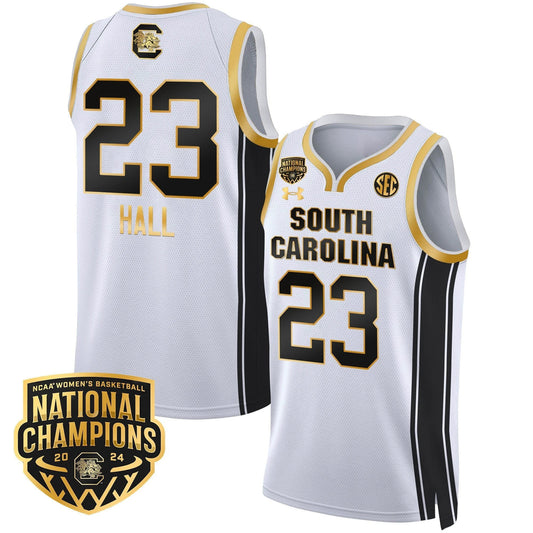 Bree Hall Jersey #23 South Carolina Gamecocks Basketball 2024 National Champions All Stitched White Gold by My store basketball