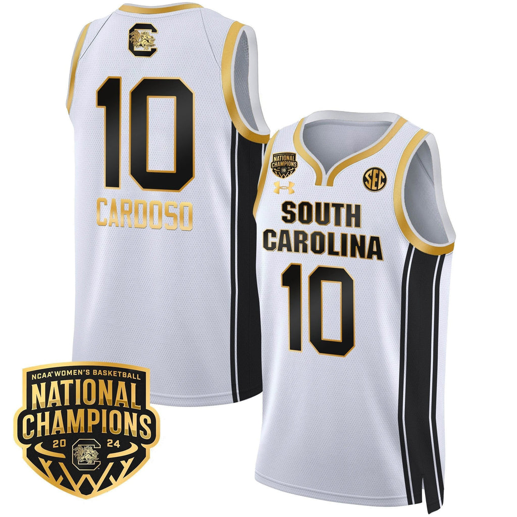 Kamilla Cardoso Jersey #10 South Carolina Gamecocks Basketball 2024 National Champions All Stitched White Gold by My store basketball