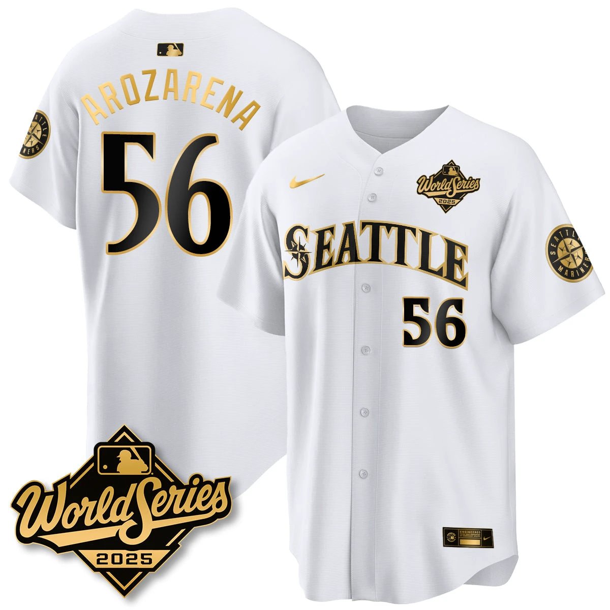 Seattle Mariners 2025 World Series Gold Jersey - All Stitched by Seattle Mariners