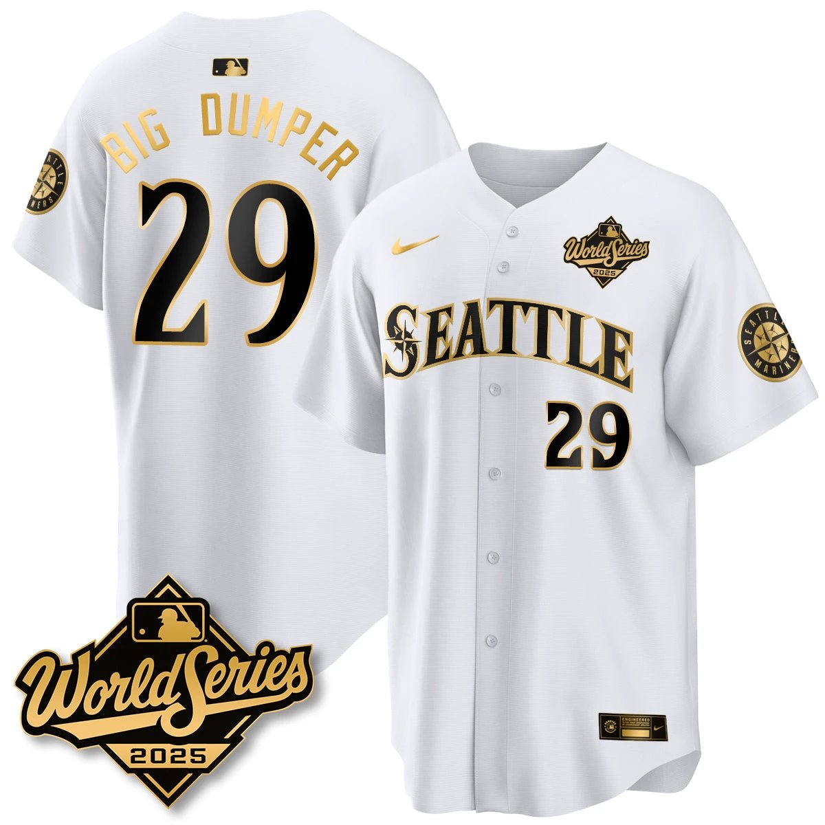 Seattle Mariners 2025 World Series Gold Jersey - All Stitched by Seattle Mariners