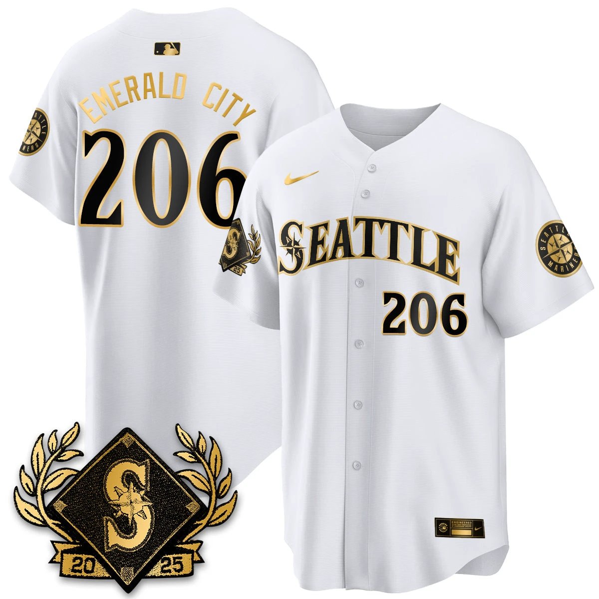 Seattle Mariners 2025 Series Gold Champions Jersey - All Stitched by Seattle Mariners