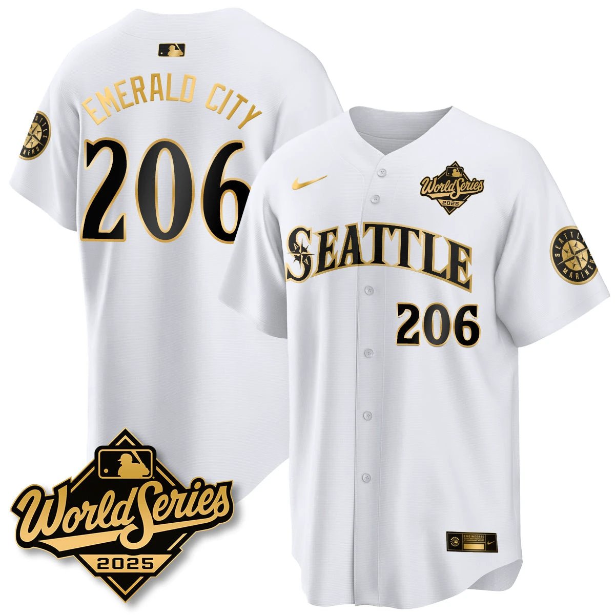 Seattle Mariners 2025 World Series Gold Jersey - All Stitched by Seattle Mariners