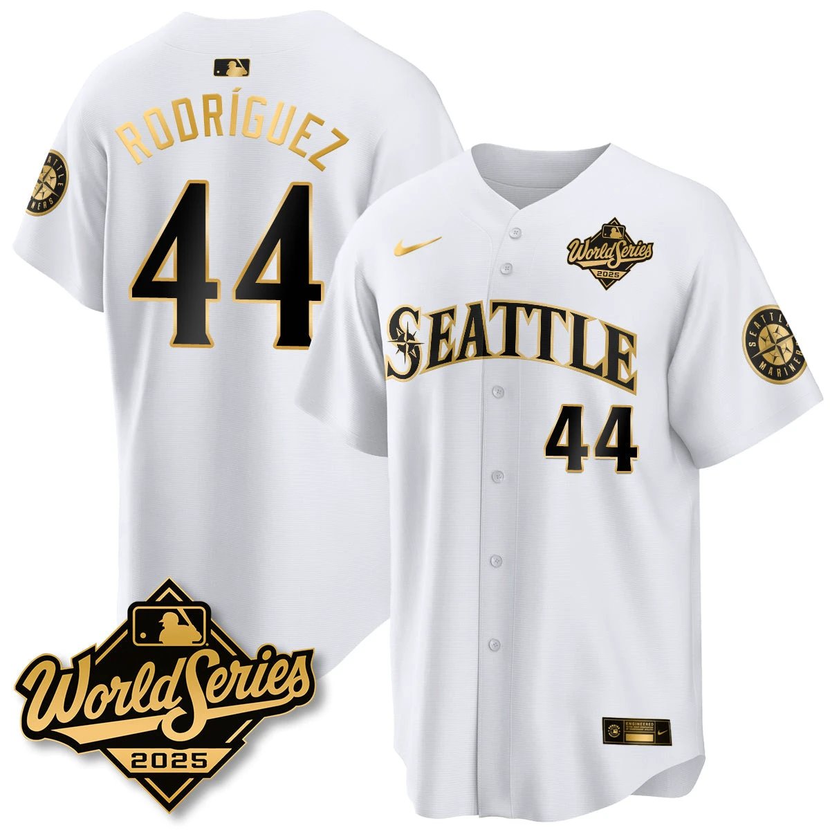 Seattle Mariners 2025 World Series Gold Jersey - All Stitched by Seattle Mariners