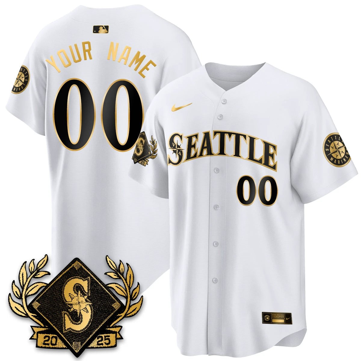 Seattle Mariners 2025 Series Gold Champions Custom Jersey - All Stitched by Seattle Mariners
