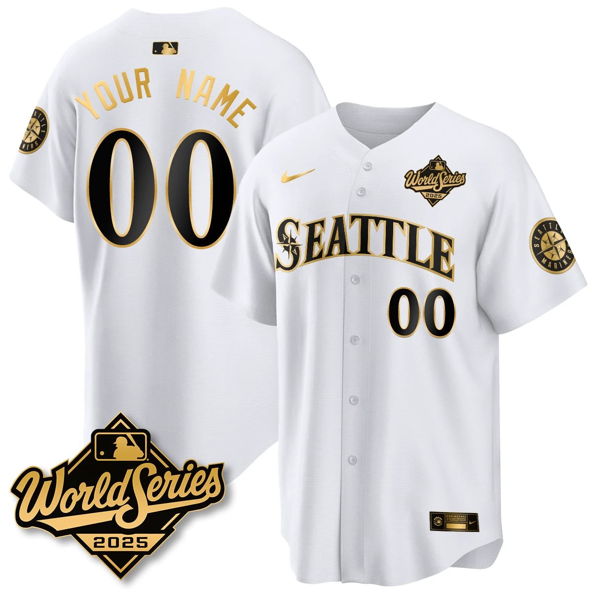 Seattle Mariners 2025 World Series Gold Custom Jersey - All Stitched by Seattle Mariners