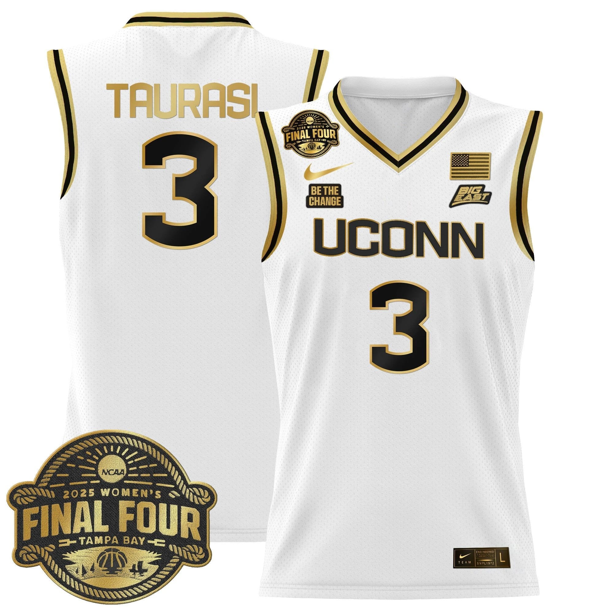 Diana Taurasi Jersey #5 UConn Huskies 2025 Big Eat Final Four Patch White Gold by My store basketball