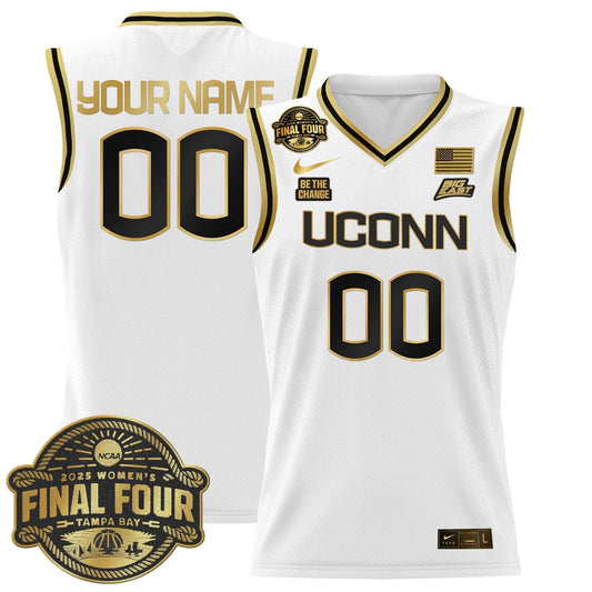 Custom UConn Huskies Jersey 2025 Big Eat Final Four Patch Stitched White Gold by My store basketball