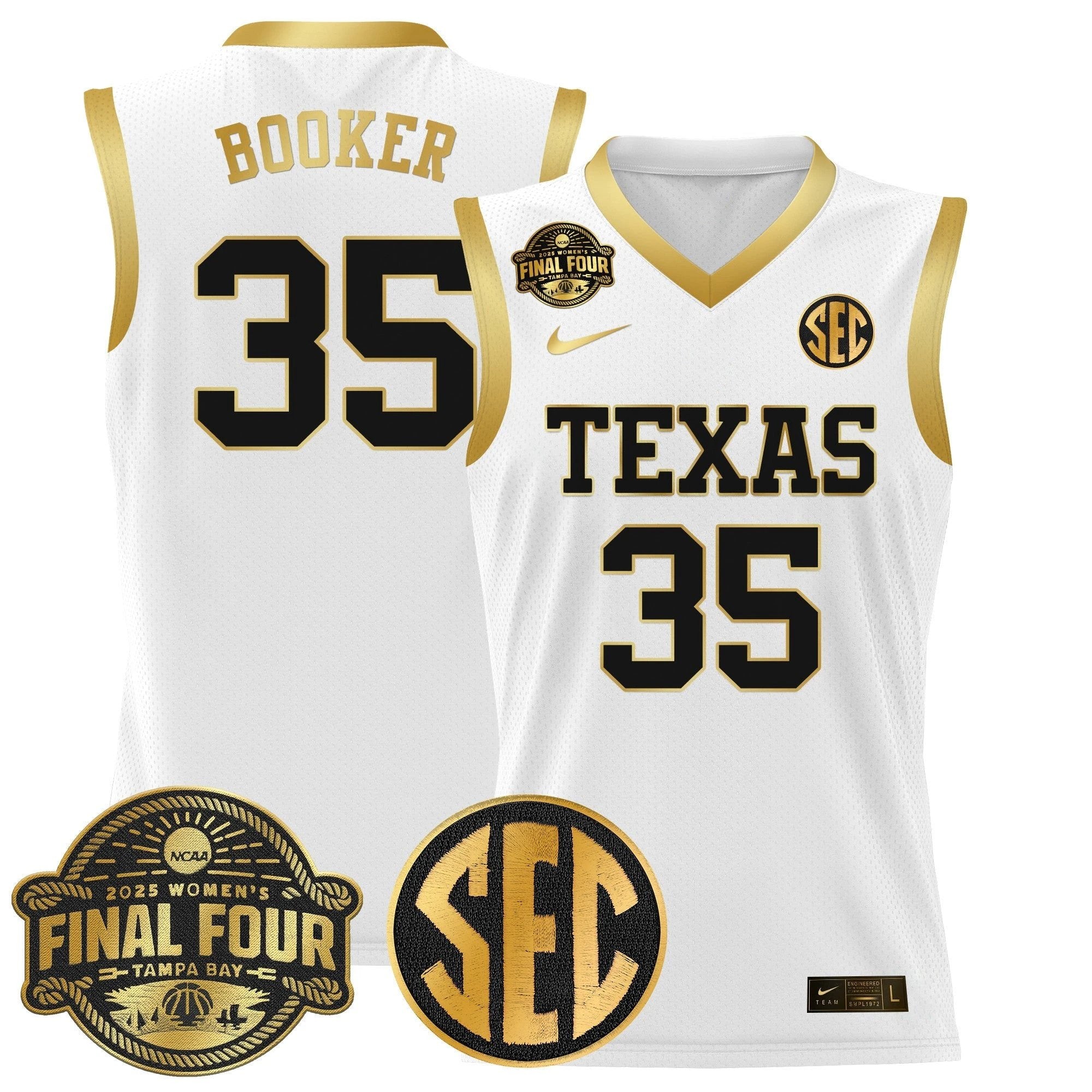 Madison Booker Jersey #35 Texas Longhorns 2025 Sec Final Four Patch White Gold by My store basketball