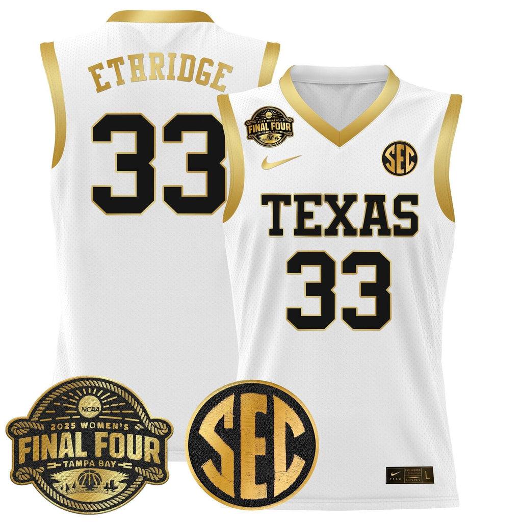 Kamie Ethridge Jersey #33 Texas Longhorns 2025 Sec Final Four Patch White Gold by My store basketball