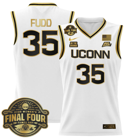 Azzi Fudd Jersey #35 UConn Huskies 2025 Big Eat Final Four Patch White Gold by My store basketball