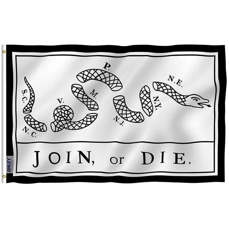 White Join Or Die Flag - Rattlesnake Flag with Brass Grommets 3X5Ft Banner USA by flagsjustdoit