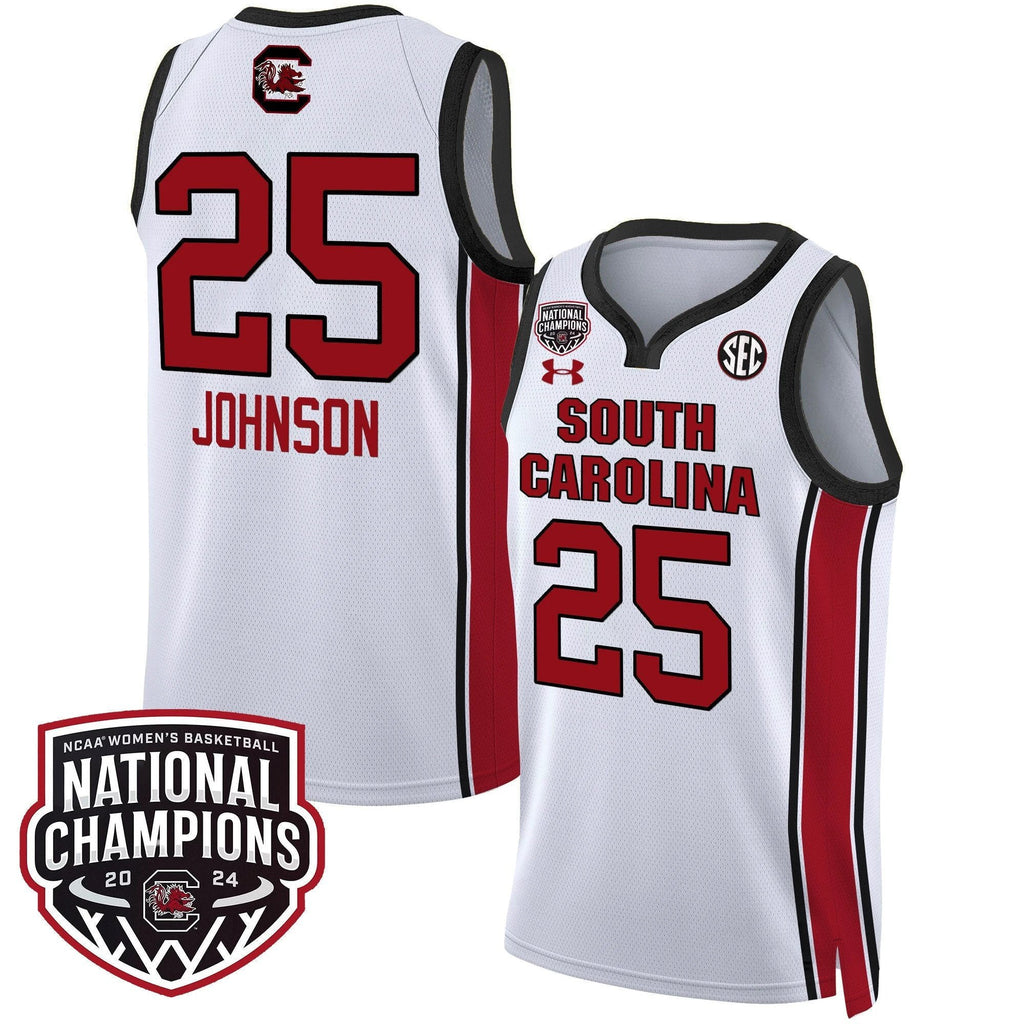 Raven Johnson Jersey #25 South Carolina Gamecocks Basketball 2024 National Champions All Stitched White by My store basketball
