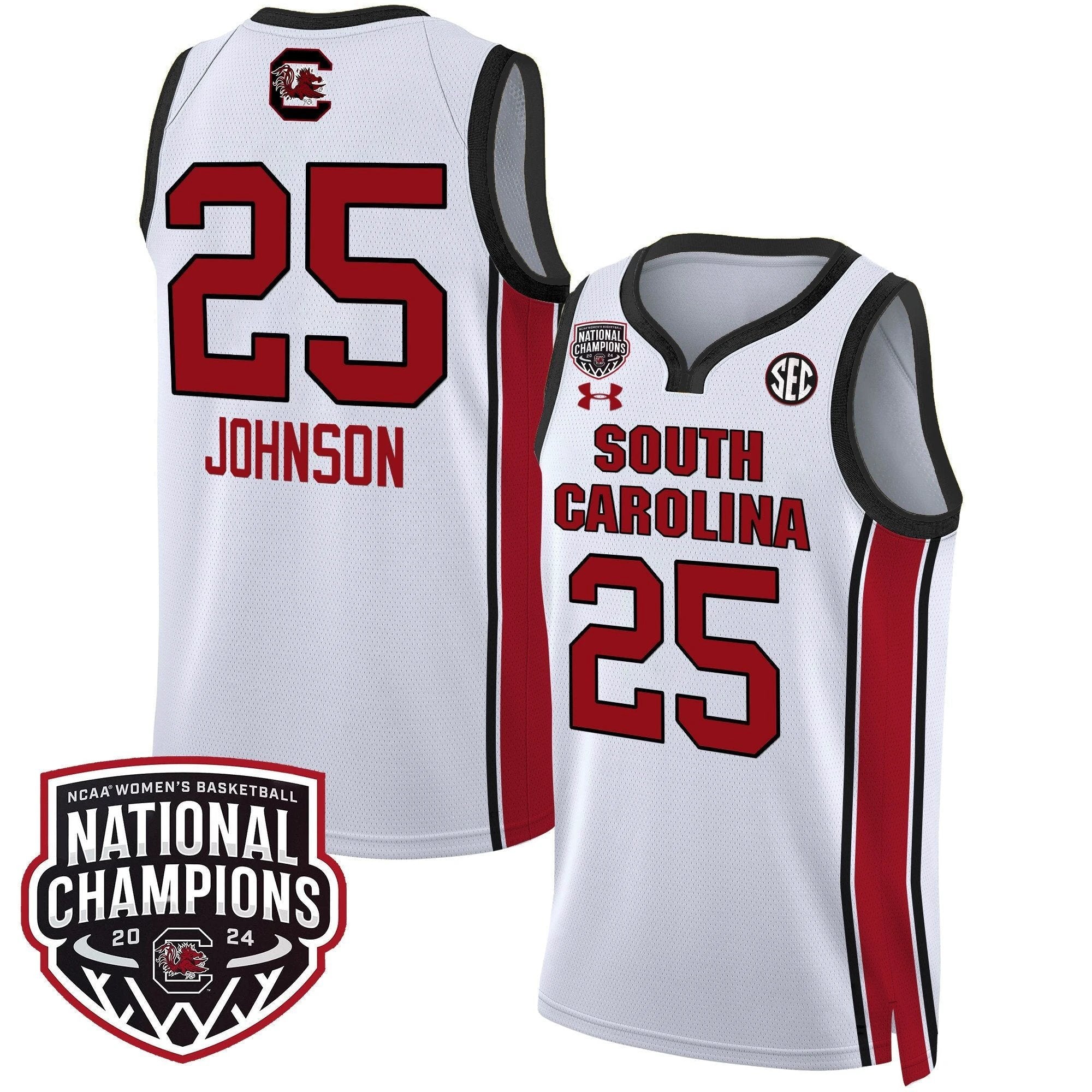 Raven Johnson Jersey #25 South Carolina Gamecocks Basketball 2024 National Champions All Stitched White by My store basketball