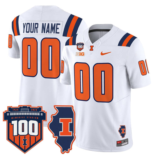 Custom Illinois Fighting Jersey Name, Number 100th Memorial Stadium White by My Store