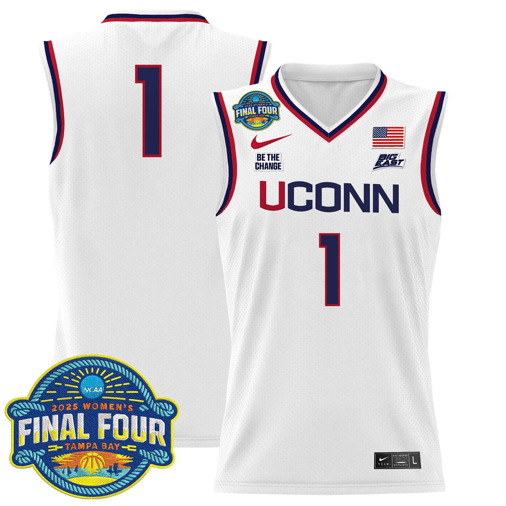 Team Jersey #1 UConn Huskies 2025 Big Eat Final Four Patch Stitched White by My store basketball
