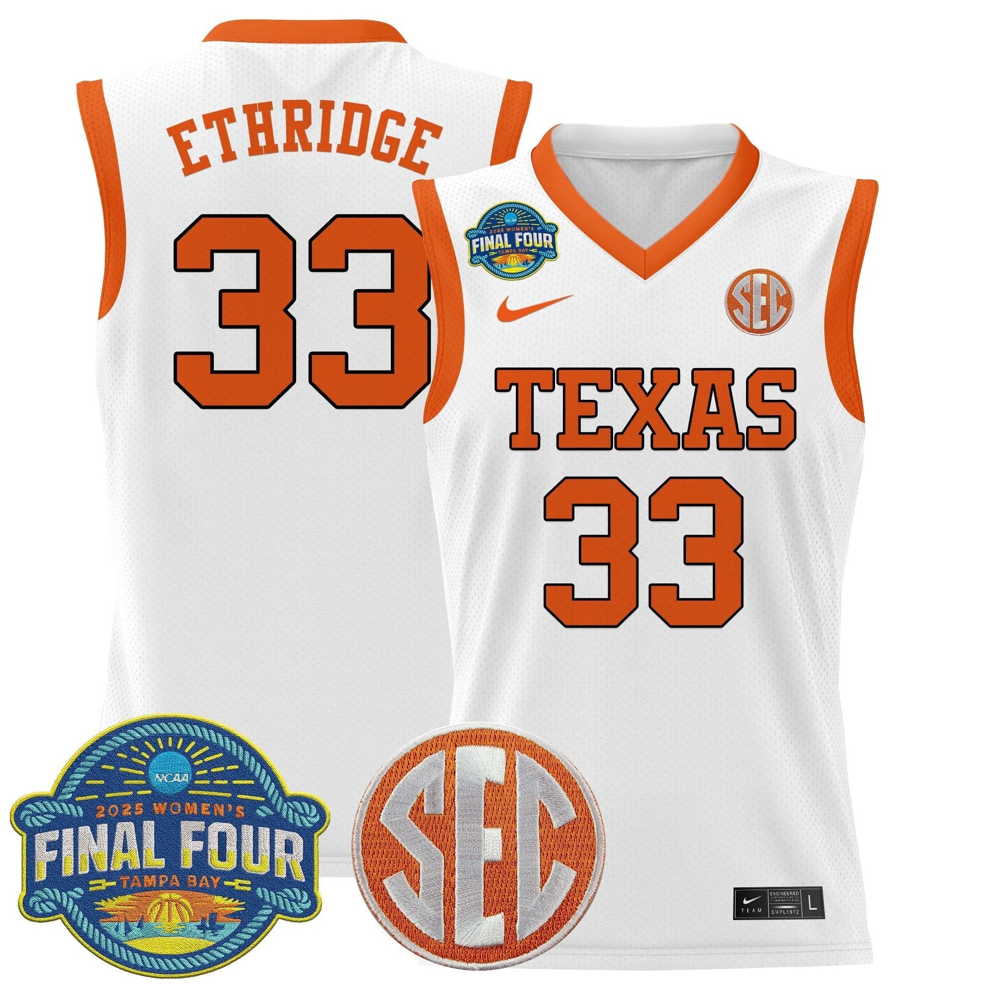 Kamie Ethridge Jersey #33 Texas Longhorns 2025 Sec Final Four Patch White by My store basketball