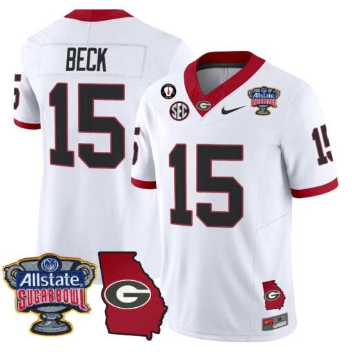 Carson Beck Jersey #15 Georgia Bulldogs 2025 Sugar Bowl Patch Vapor White by My Store