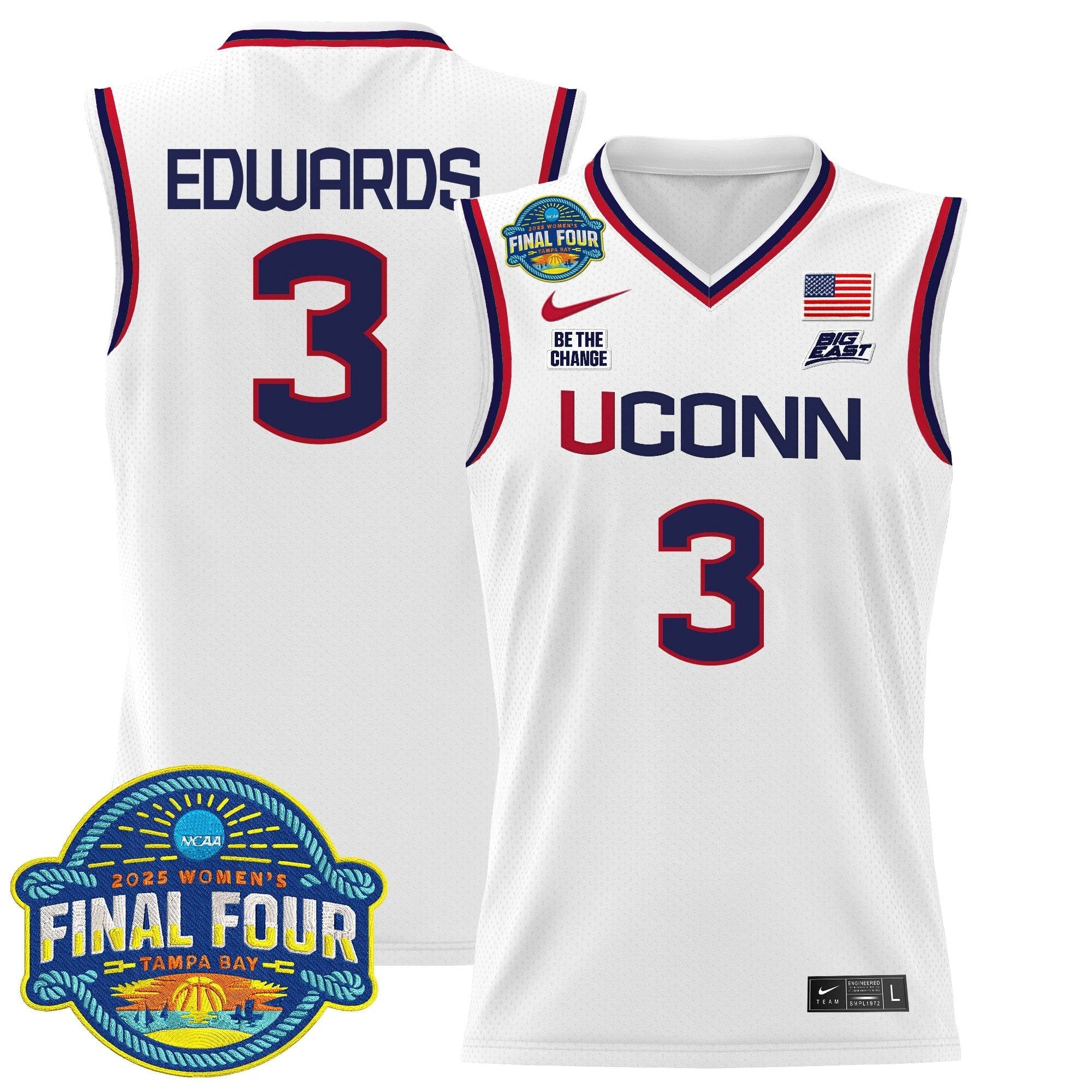 Aaliyah Edwards Jersey #3 UConn Huskies 2025 Big Eat Final Four Patch White by My store basketball