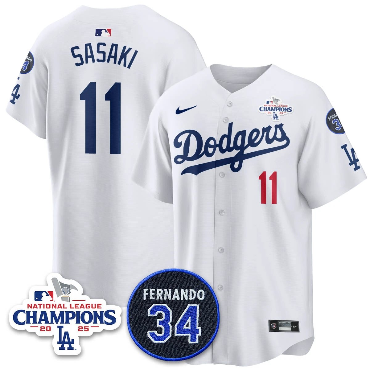 Los Angeles Dodgers 2025 NL Champions Jersey - All Stitched by Los Angeles Dodgers