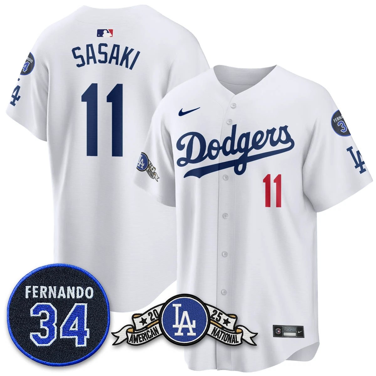 Los Angeles Dodgers 2025 National League Champions Jersey - All Stitched by Los Angeles Dodgers