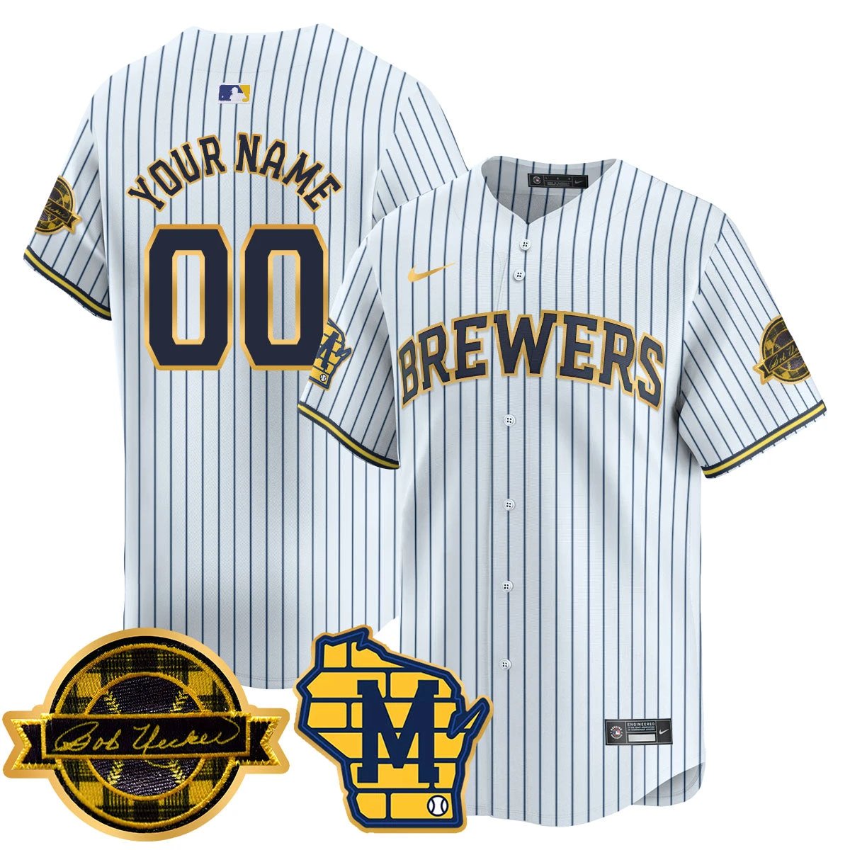 Milwaukee Brewers 2025 Gold Custom Jersey - Bob Uecker Patch - All Stitched by Milwaukee Brewers