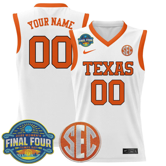 Custom Texas Longhorns Jersey 2025 Sec Final Four Patch Stitched White by My store basketball