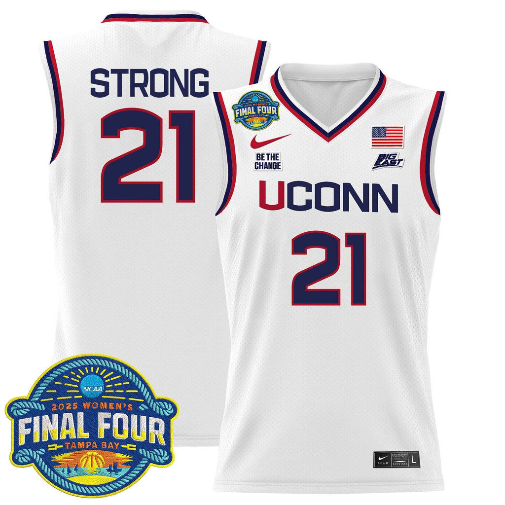 Sarah Strong Jersey #21 UConn Huskies 2025 Big Eat Final Four Patch White by My store basketball