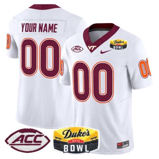 Custom Virginia Tech Hokies Jersey 2025 Duke’s Mayo Bowl Patch Vapor White by My Store