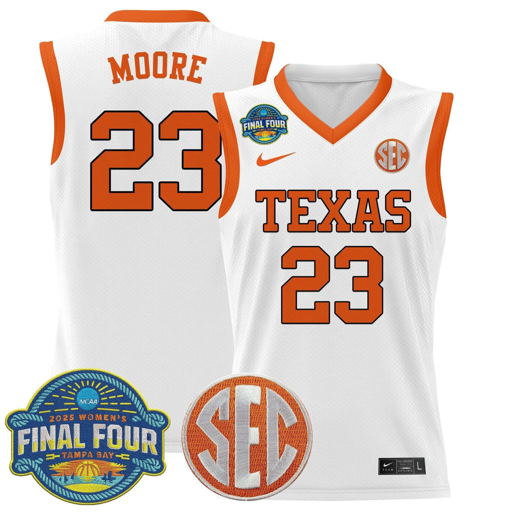 Aaliyah Moore Jersey #23 Texas Longhorns 2025 Sec Final Four Patch White by My store basketball