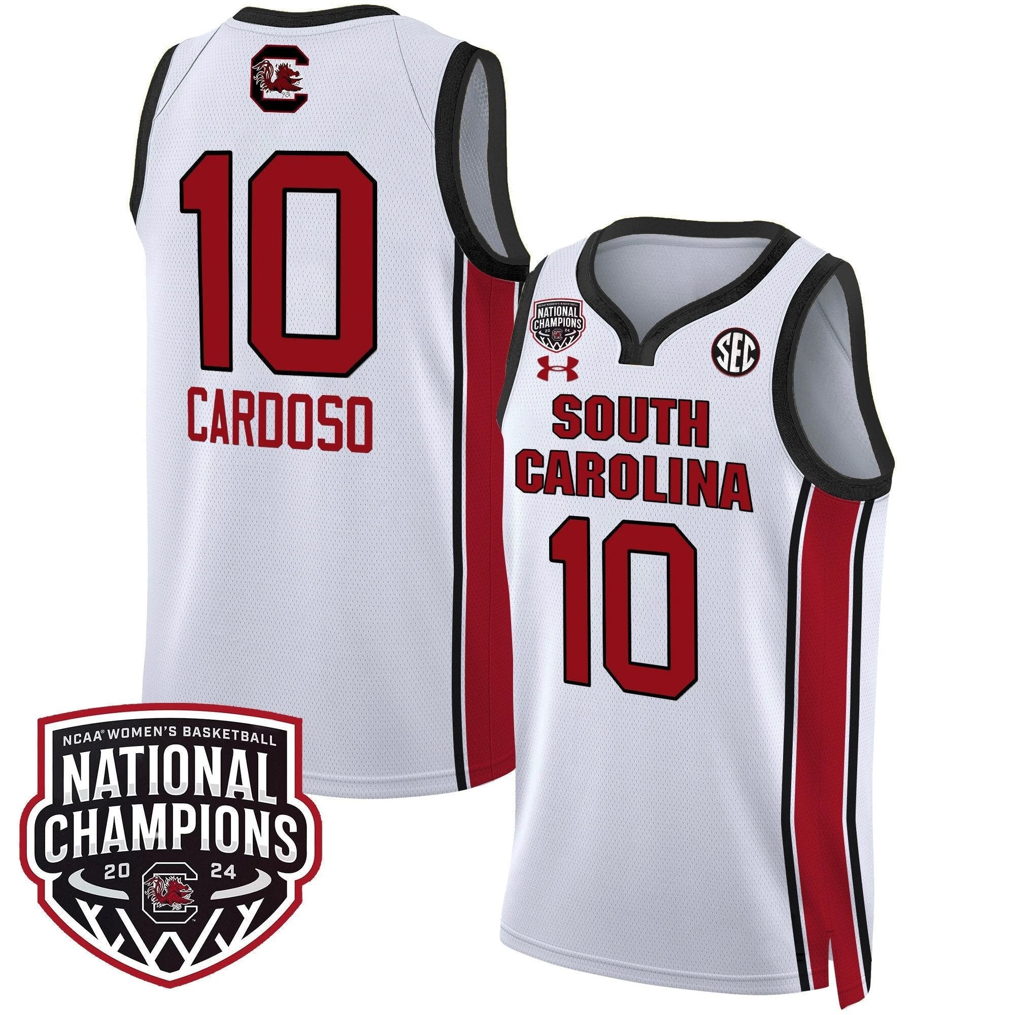Kamilla Cardoso Jersey #10 South Carolina Gamecocks Basketball 2024 National Champions All Stitched White by My store basketball
