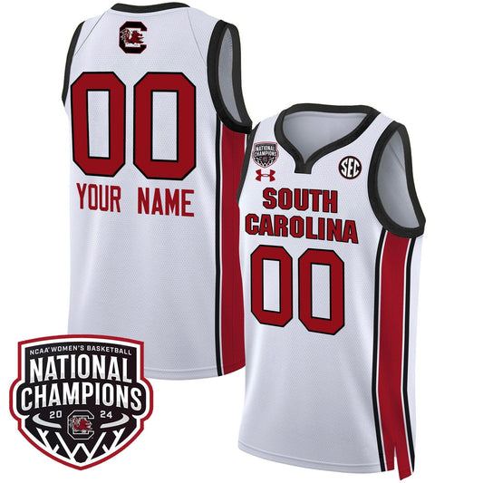 Custom South Carolina Gamecocks Basketball Jersey Name and Number 2024 National Champions All Stitched White by My store basketball