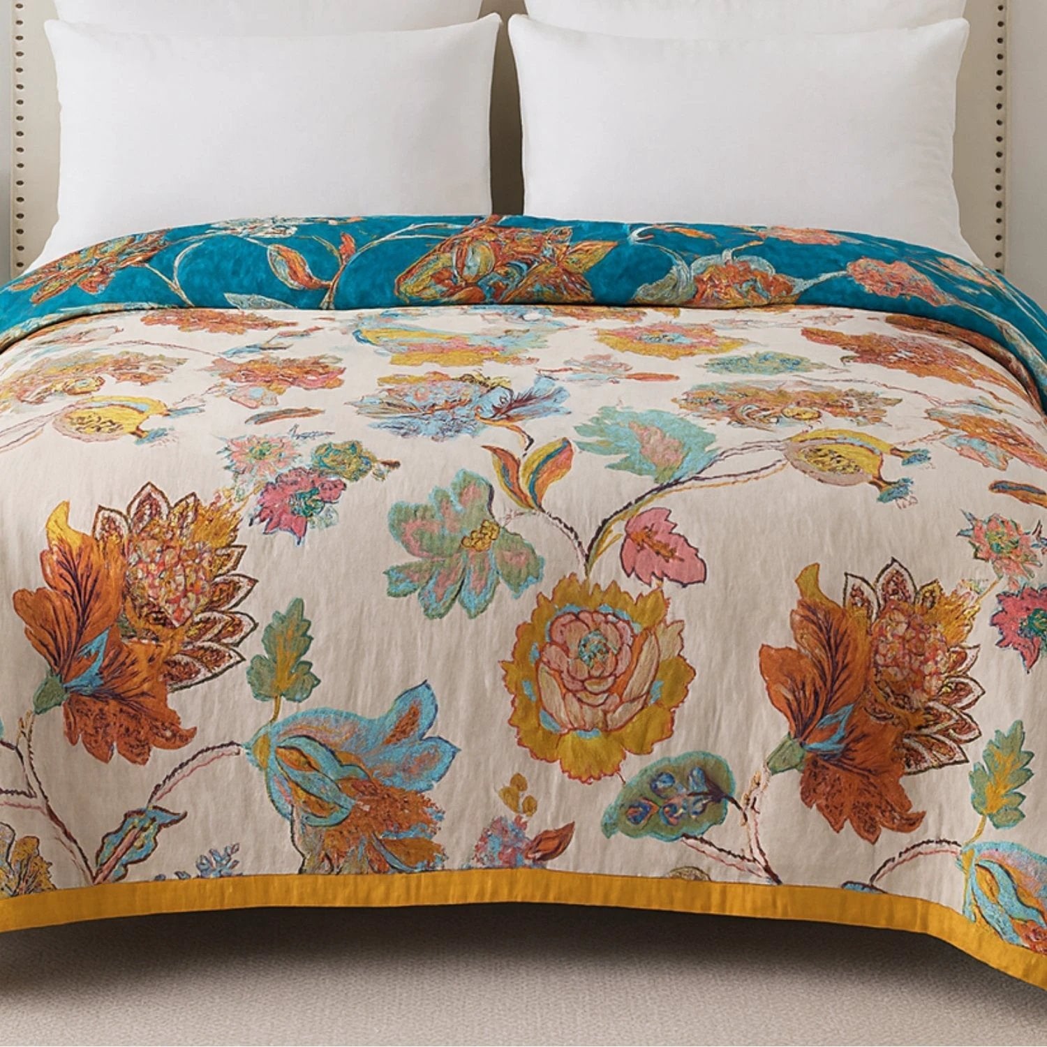 Wildbloom Reversible Flora Cotton Blanket by Casa & Beyond