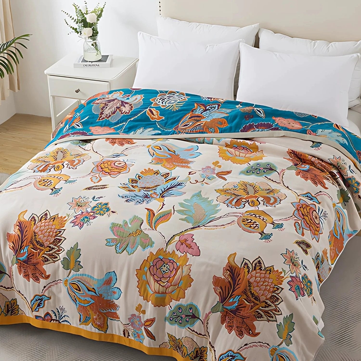 Wildbloom Reversible Flora Cotton Blanket by Casa & Beyond