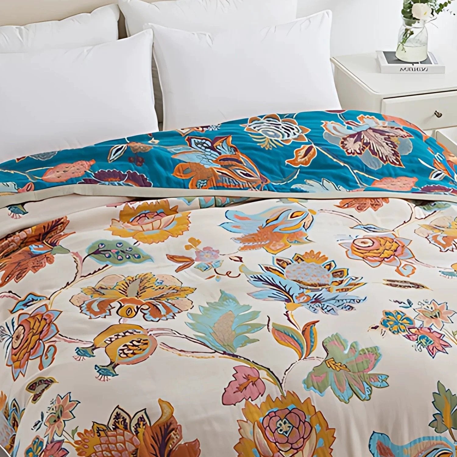 Wildbloom Reversible Flora Cotton Blanket by Casa & Beyond