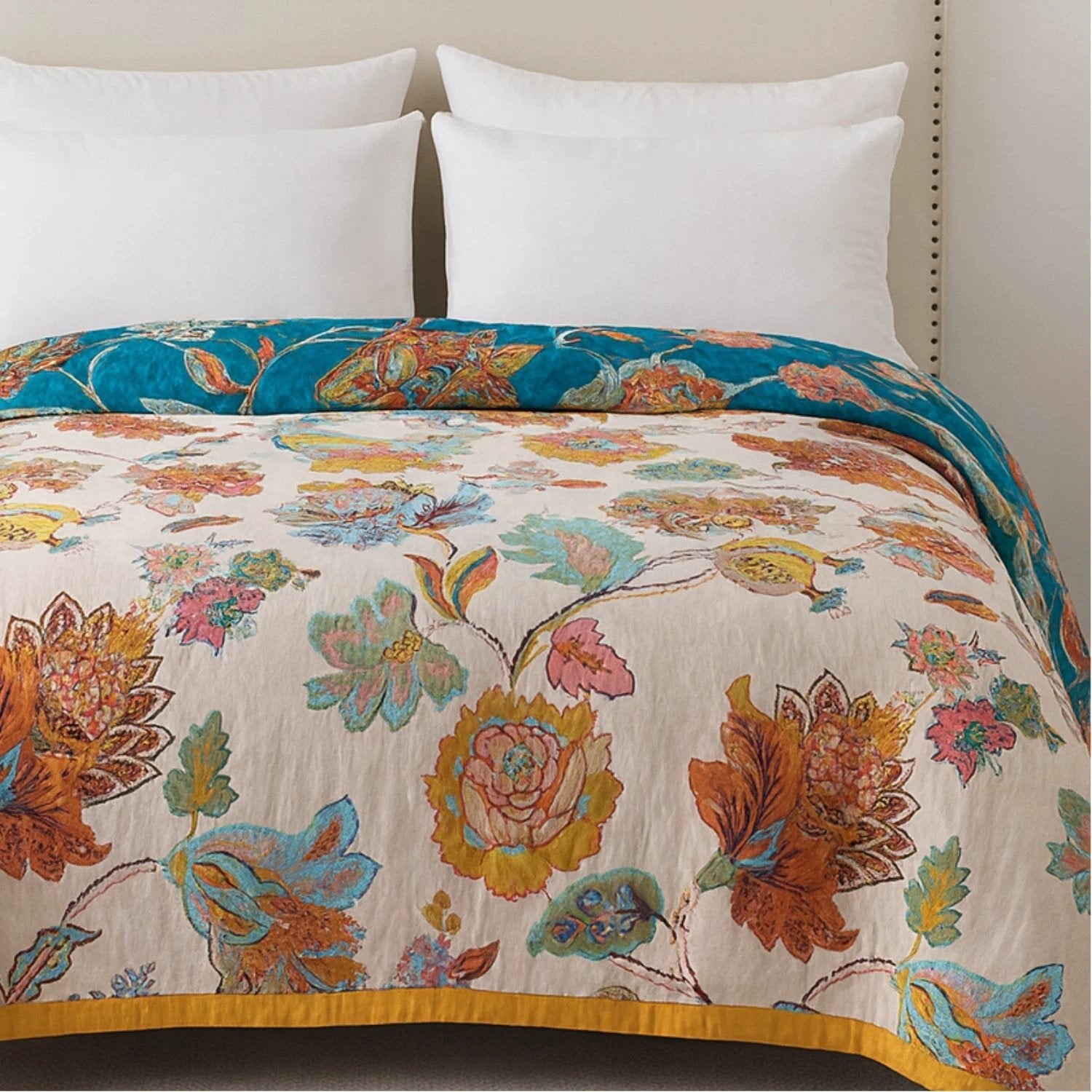 Wildbloom Reversible Flora Cotton Blanket by Casa & Beyond