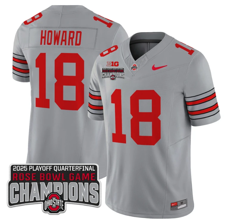 Will Howard Jersey #18 Ohio State 2025 Rose Bowl Champions Patch Gray by NCAA Football Jersey