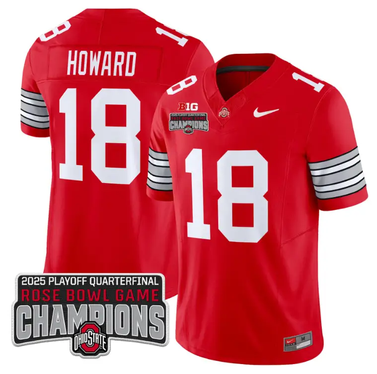 Will Howard Jersey #18 Ohio State 2025 Rose Bowl Champions Patch Red by NCAA Football Jersey