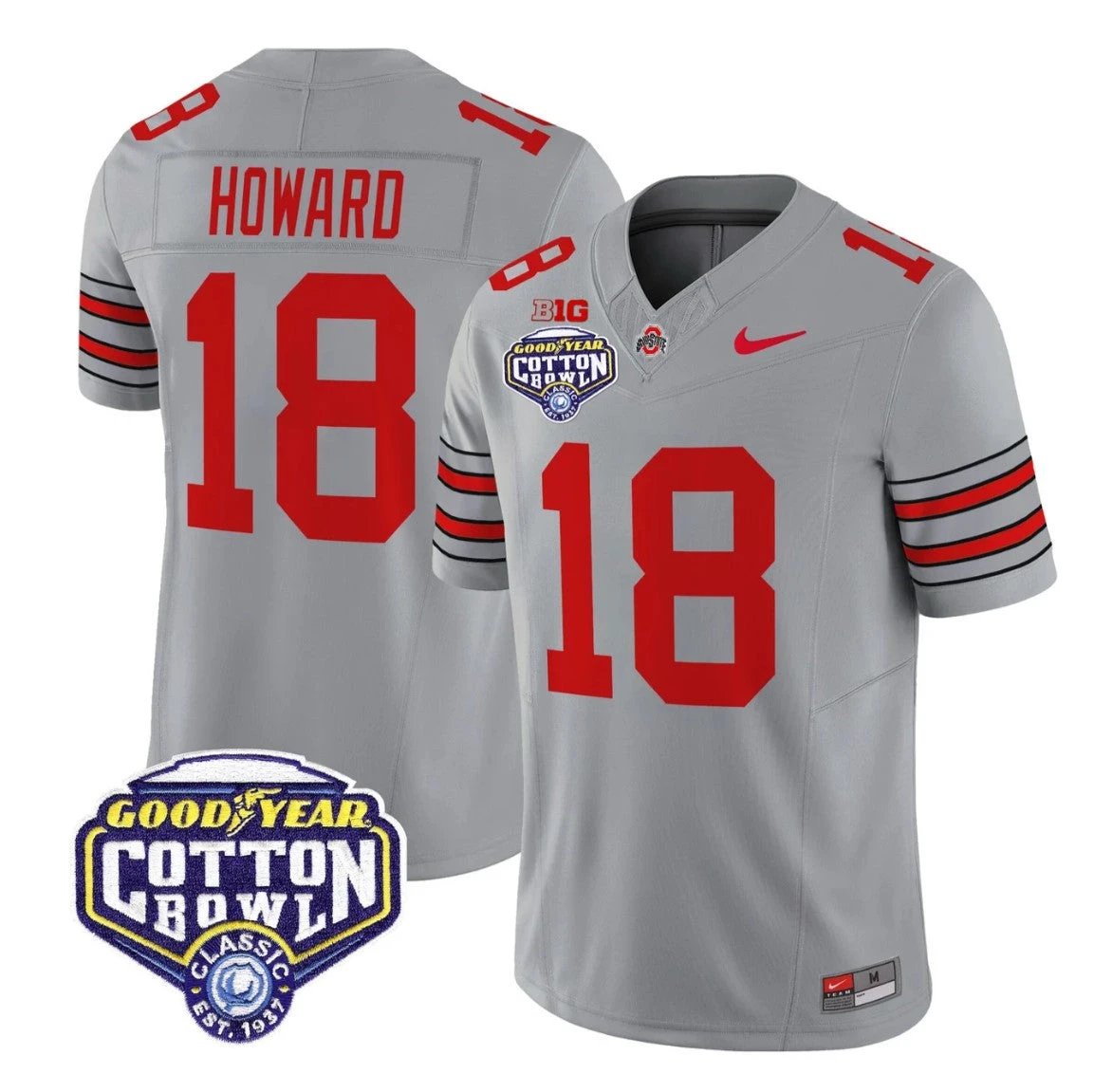 Will Howard Jersey #18 Ohio State Heritage Stripe 2025 Cotton Bowl Stitched Gray by NCAA Football Jersey