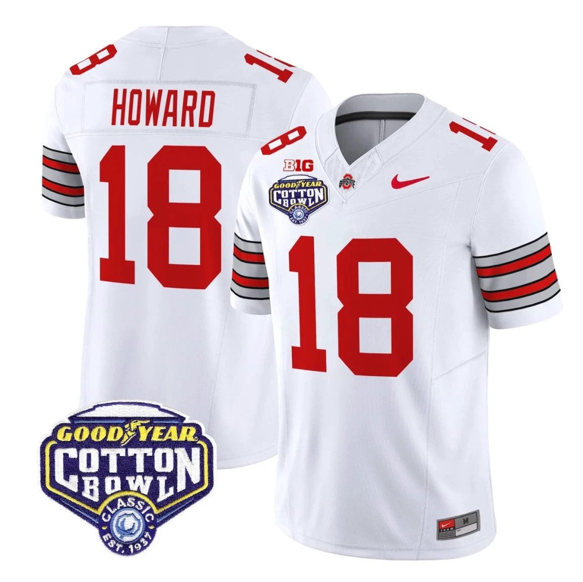 Will Howard Jersey #18 Ohio State Heritage Stripe 2025 Cotton Bowl Stitched White by NCAA Football Jersey