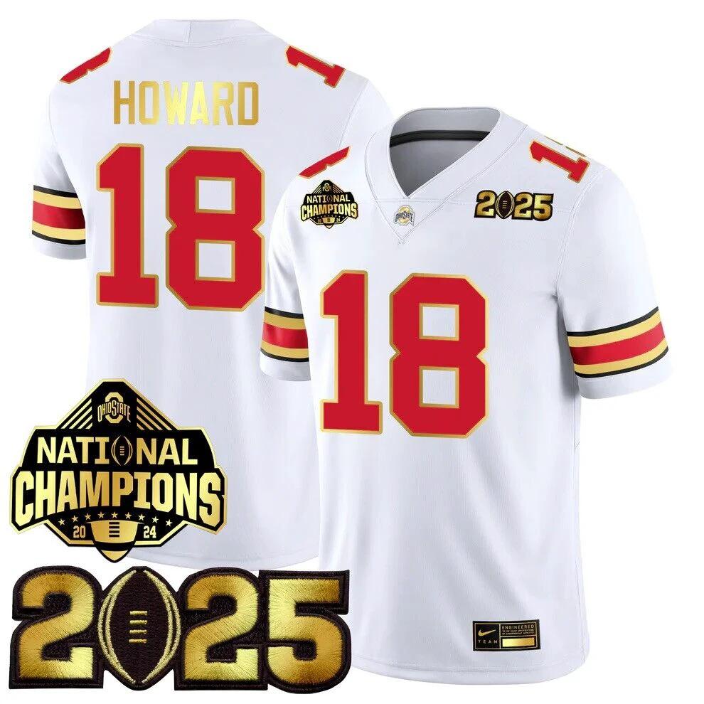 Will Howard Jersey #18 Ohio State National Championships 2024 Patch White Away by NCAA Football Jersey