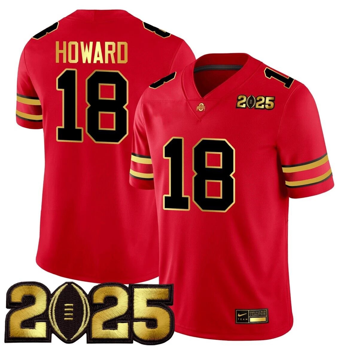 Will Howard Jersey #18 Ohio State Natty 2025 Patch Red Stitched by NCAA Football Jersey
