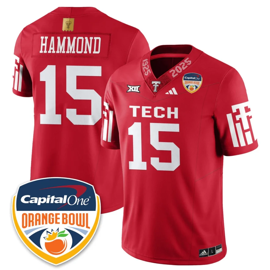 Will Hammond Jersey #15 Texas Tech Red Raiders Orange Bowl Stitched by My Store NCAA Football Jerseys