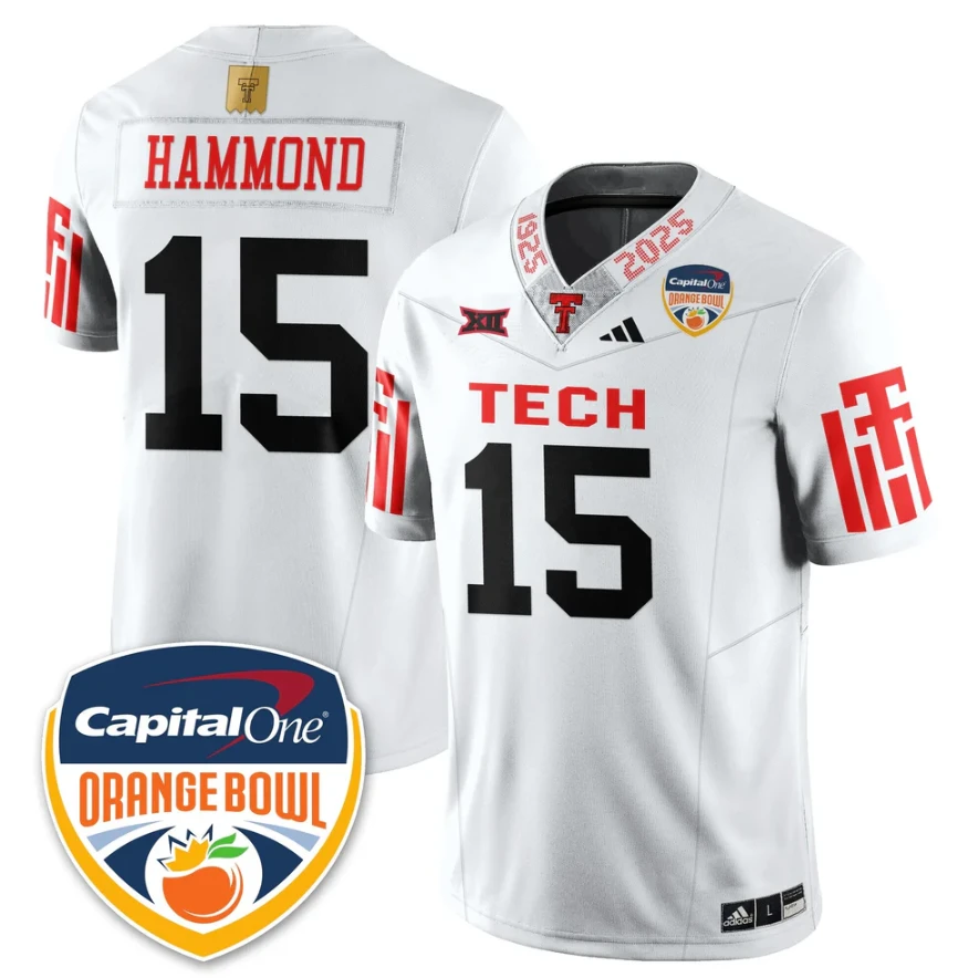 Will Hammond Jersey #15 Texas Tech Red Raiders Orange Bowl Stitched by My Store NCAA Football Jerseys
