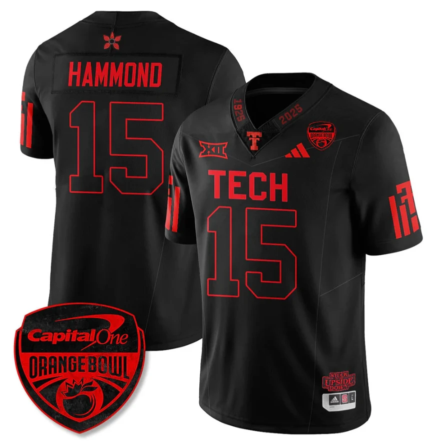 Will Hammond Jersey #15 Texas Tech Red Raiders Stranger Things Orange Bowl Stitched by My Store NCAA Football Jerseys