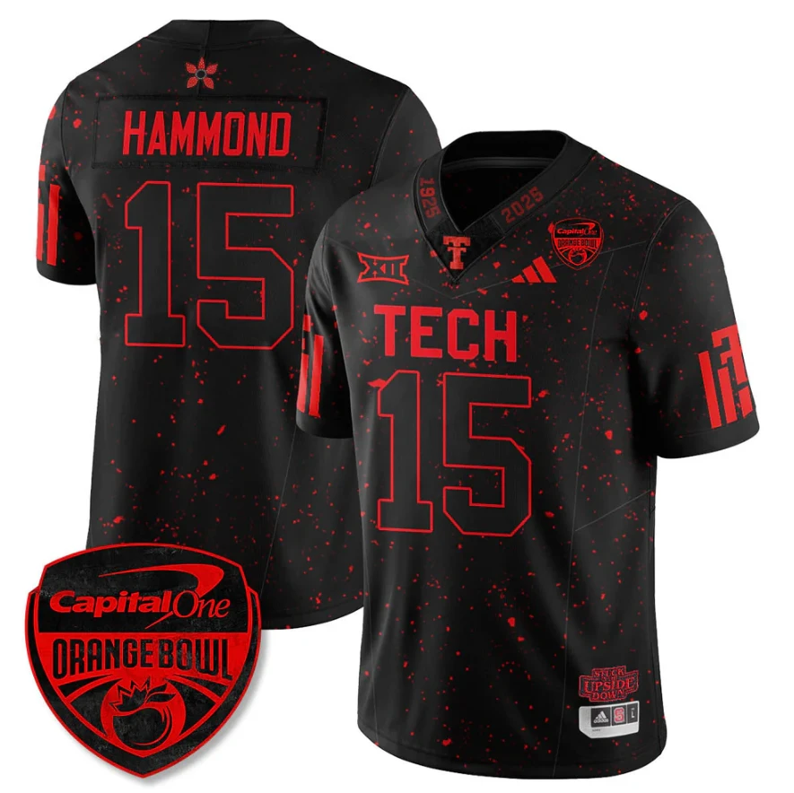 Will Hammond Jersey #15 Texas Tech Red Raiders Stranger Things Orange Bowl Stitched by My Store NCAA Football Jerseys