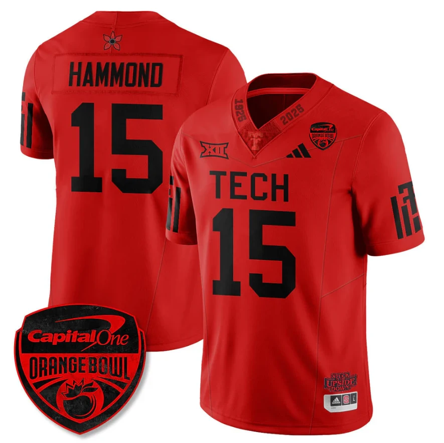 Will Hammond Jersey #15 Texas Tech Red Raiders Stranger Things Orange Bowl Stitched by My Store NCAA Football Jerseys