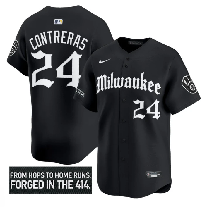 William Contreras Jersey #24 Milwaukee Brewers Gothic 414 Shadows Edition Black by My Store