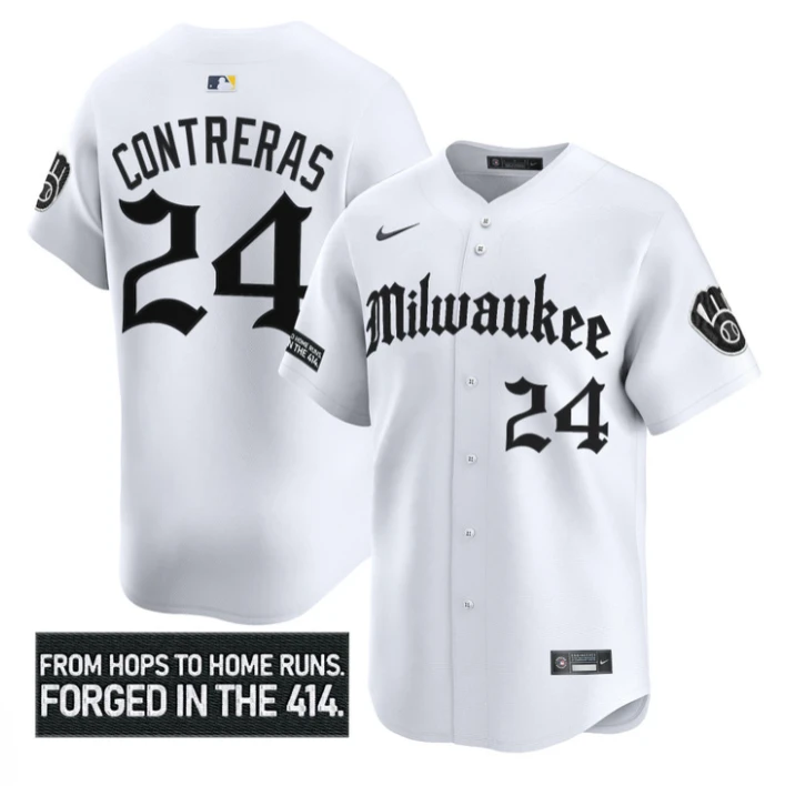 William Contreras Jersey #24 Milwaukee Brewers Gothic 414 Shadows Edition White by My Store