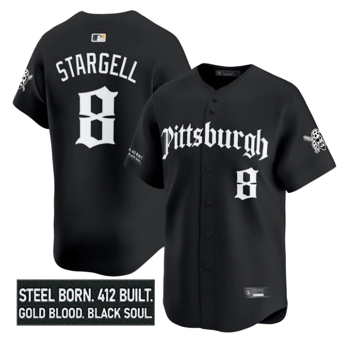 Willie Stargell Jersey #8 Pittsburgh Pirates Gothic Steel City Stitched Black by My Store