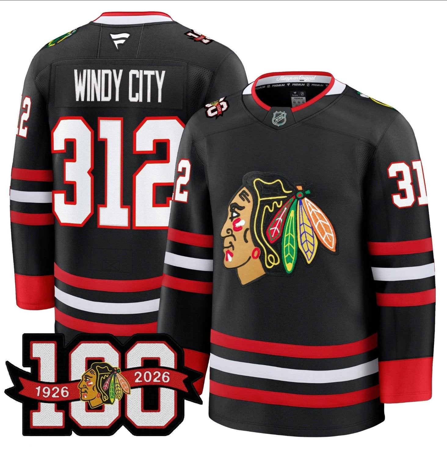 Windy City Jersey #312 Chicago Blackhawks 2025-26 Premium 100th Stitched by Hockey David